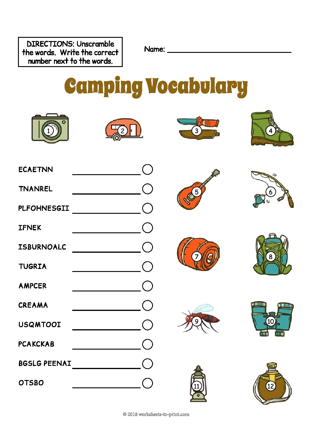 camping trip k5 learning