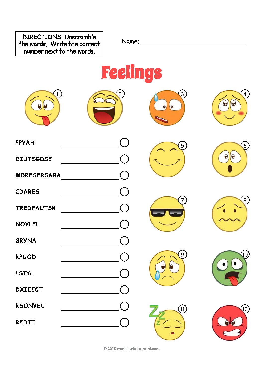 Printable Emotions Worksheet