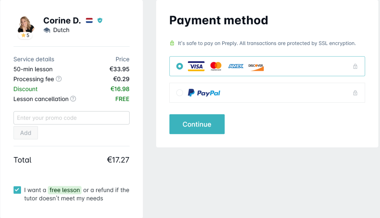Payment Method Select Language Learning a language online: my experience with Preply
