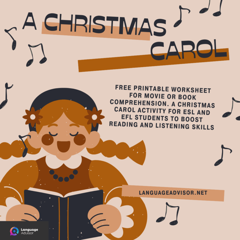 A christmas Carol Free Printable Worksheet for Movie or Book Comprehension. A Christmas Carol Activity for ESL and EFL Students to Boost Reading and Listening Skills