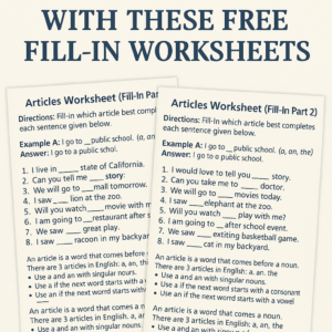Free Worksheets for Practicing English Articles