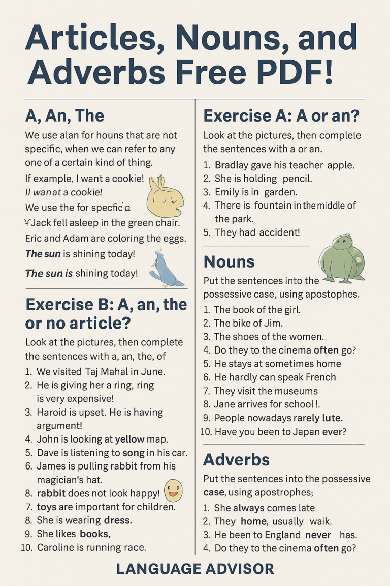 Master English Grammar: Free PDF on Articles, Nouns & Adverbs